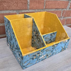 Handmade Desk Organizer, Fabric Covered Organizer, Cartonnage box for Stationery or Cosmetics, Desk decor