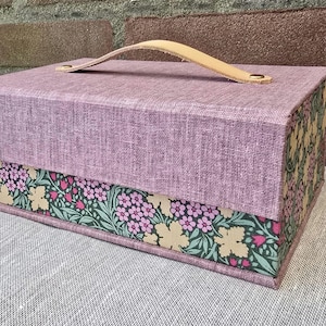 Handmade Box Covered with fabric, Violet fabric box, Multipurpose Organizer, Housewarming Gift