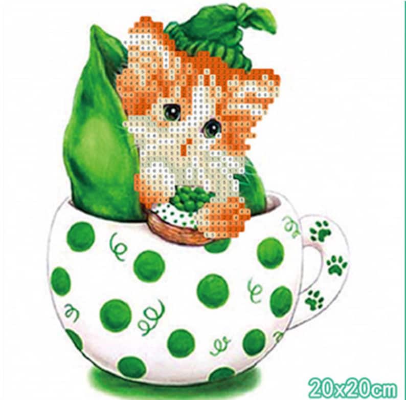 diamond painting kits 20x20cm Kitten in cup 3