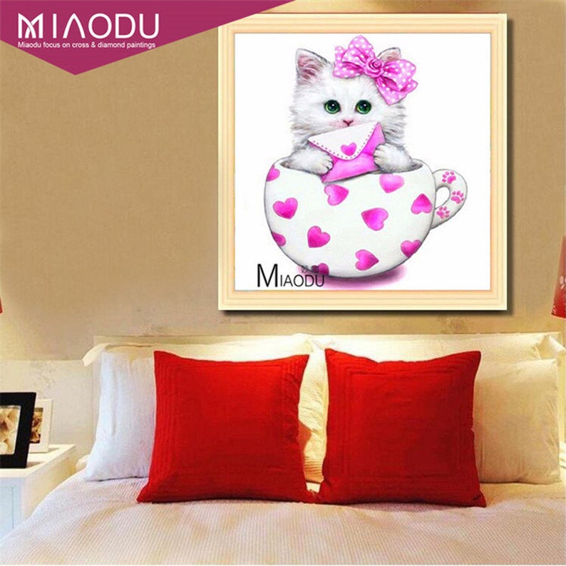 diamond painting kits 20x20cm Kitten in cup 3