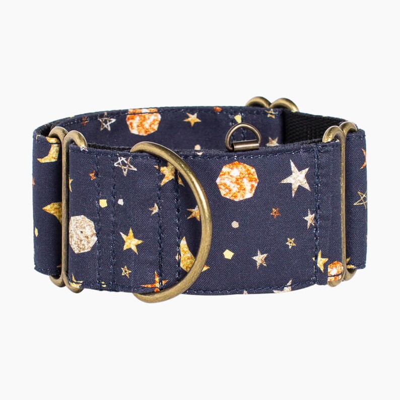 Martingale greyhound cotton collar optional leash Cosmic model Metal buckle dog cotton collar Handmade AdoraBarcelona stars planet deep blue