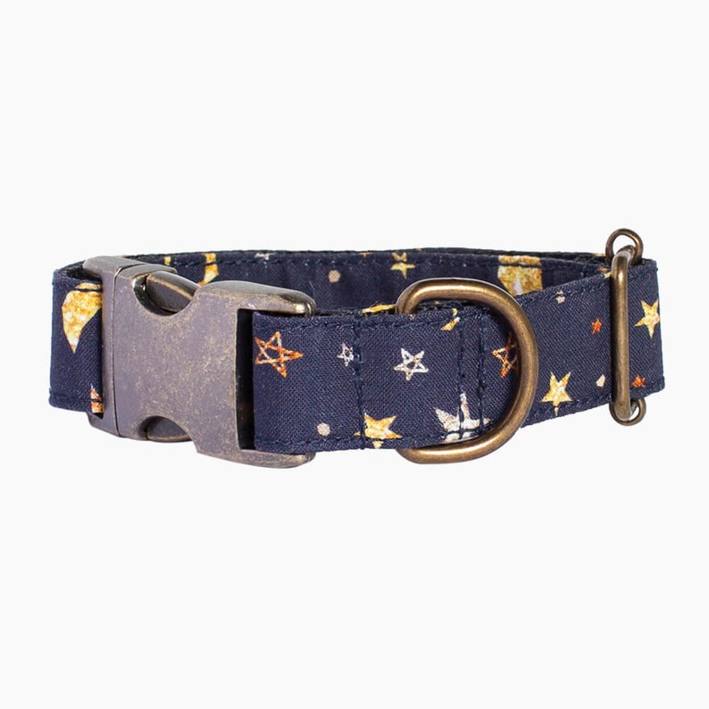 Martingale greyhound cotton collar optional leash Cosmic model Metal buckle dog cotton collar Handmade AdoraBarcelona stars planet deep blue