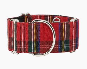 Martingale greyhound collar and OPTIONAL dog leash tartan model Scottish Metal buckle dog collar, leash red squares Handmade AdoraBarcelona