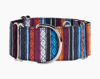 Martingale greyhound.Optional dog leash Quetzacoatl Aztec Multicolored stripes Metal buckle dog collar adjustable. Handmade AdoraBarcelona