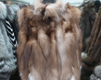 Real fox fur/ Genuine fox fur vest/ Crystal brown colour fox fur vest