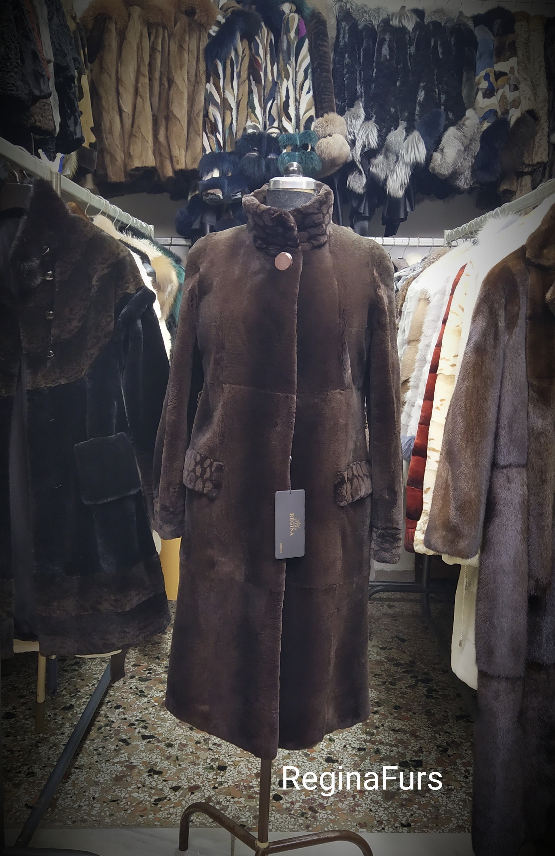 LARGE BEIGE BROWN STRIPED REX RABBIT FUR COAT, JACKET – The Real Fur Deal