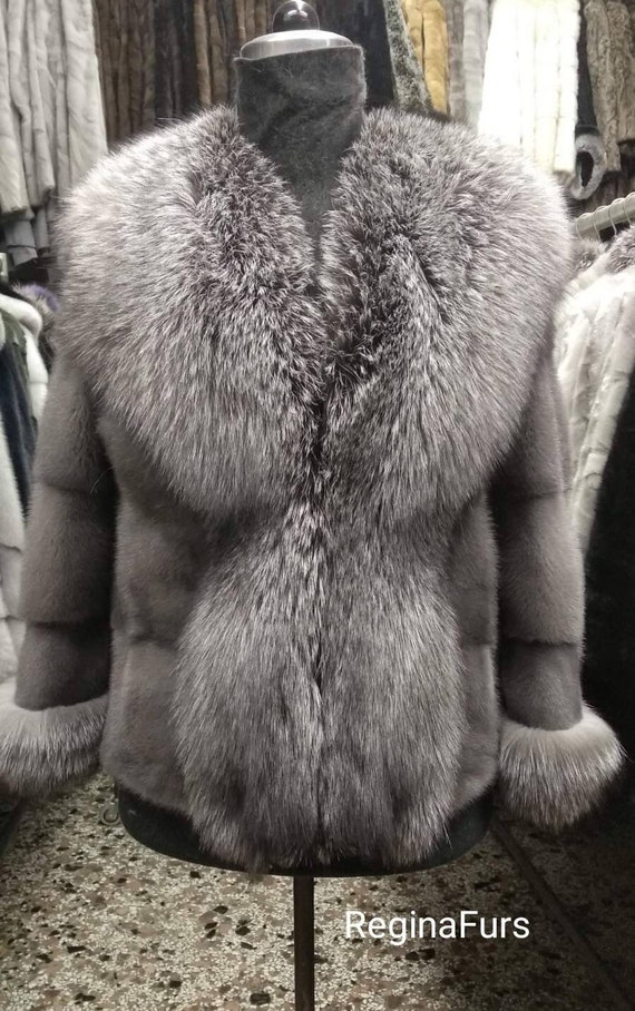 Real Fur Jacket/ Genuine Full Skinned Mink Fur/ Real Fox Fur/ 