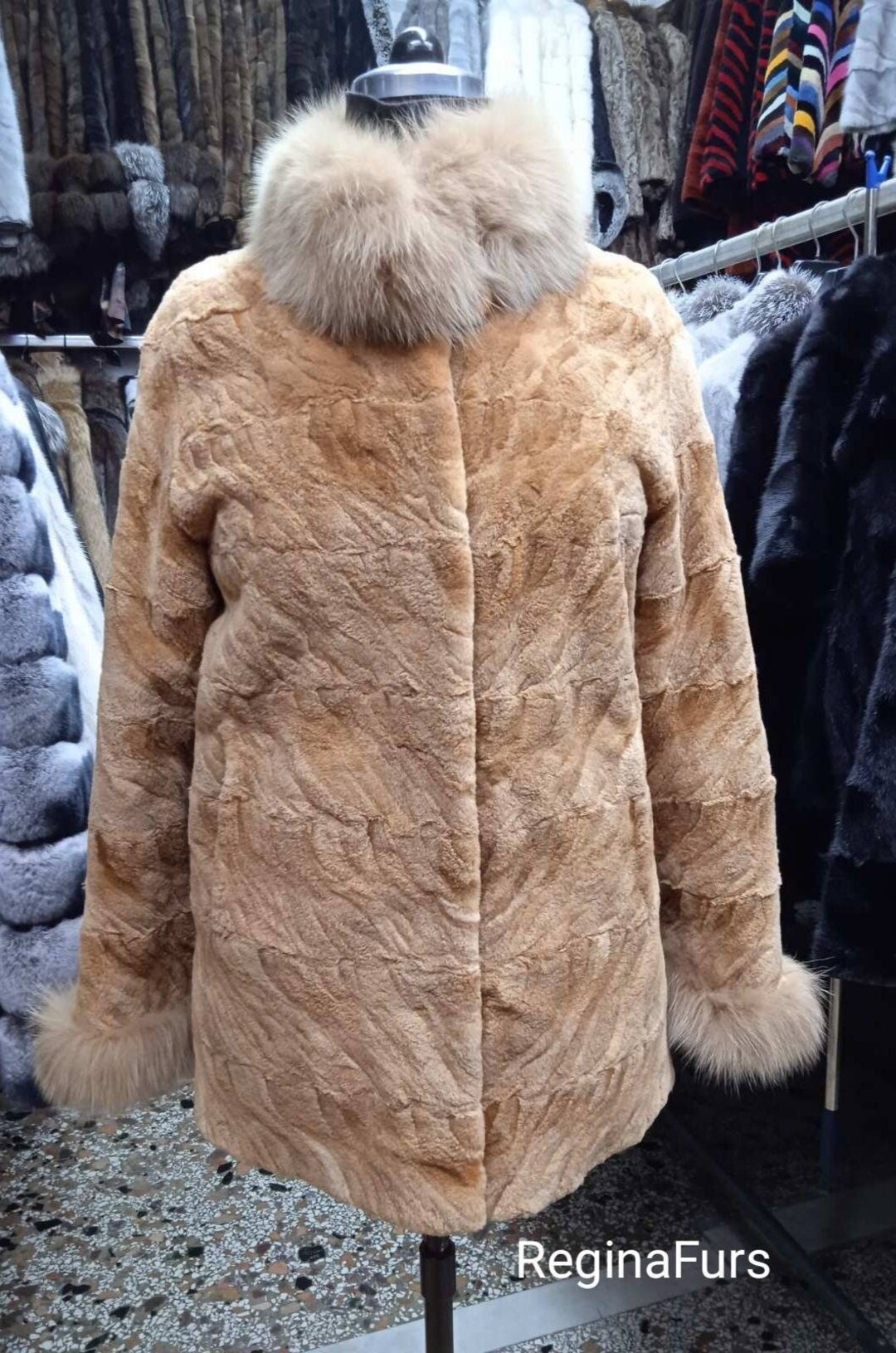 Real Mink Coat/ Genuine Mink Fur Coat/ Gold Color Mink Fur/ Sheared ...