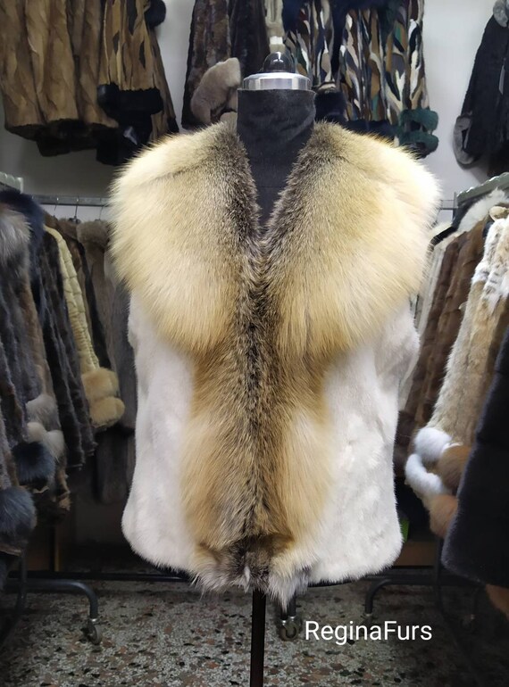 Real Fur Vest Genuine Pearl Mink Fur Vest Real Red Fox Fur
