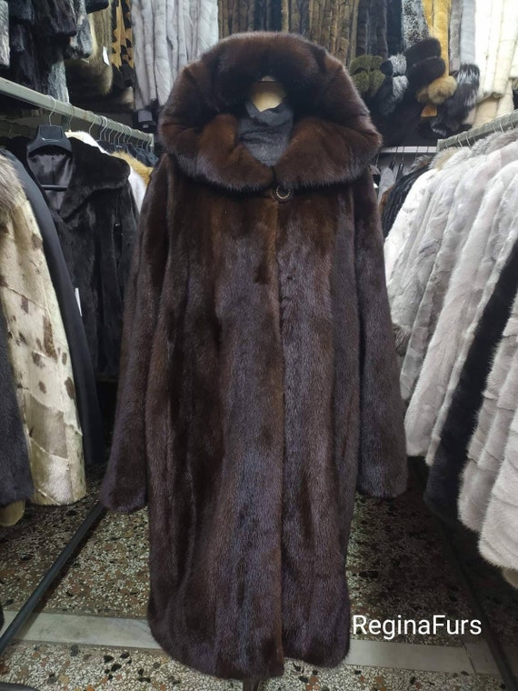Real Fur/ Genuine Mink Fur Coat/demi Buff Mink Coat/ Real Hooded Mink Coat/  Long Mink Coat 