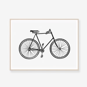 Vintage wall art print printable, Vintage Victorian style bike engraving, minimalist poster, black and white print, instant download decor