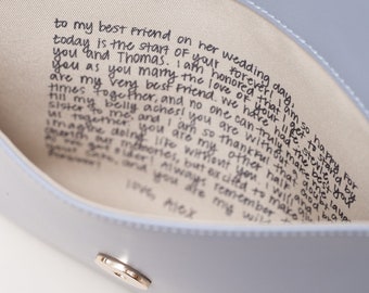 Something blue for bride, Wedding bridal clutch bag, Personalized bride gift, Custom message bridal shower gift, Bride to be gift