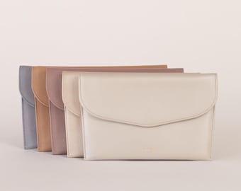 Leather clutch purse, Personalized leather envelope clutch, Womens leather pouch purse, Italian leather minimal purse