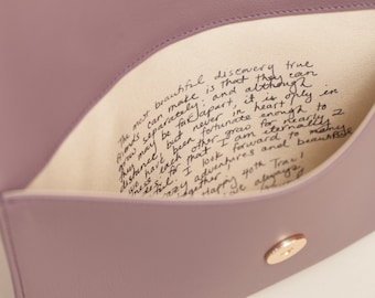 Clutch with personalized message, Leather clutch purse handwriting, Sentimental gifts for women, Milestone birthday gift, Quote gifts