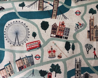 London Town - London Forever - Sunny Day Canvas - Gray - Teal - Red - Sara Mulvanny - Cotton + Steel - SY100-SD4C
