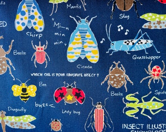 Tissu insectes - Insectes - Punaises - Scarabée - Kobayashi - Tissu japonais - Tissu sergé de coton - KTS-6336