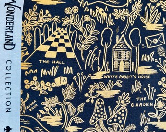 Wonderland - Magic Forest- Rifle Paper Co - Charcoal Metallic Canvas - Cotton+ Steel - AB8027-032