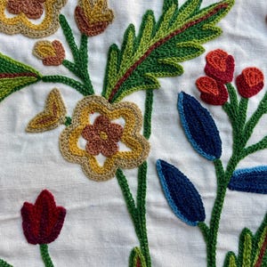 Crewel Hand Embroidered Fabric-Kashmir Crewel-Cotton Duck-Myth Urban Spring