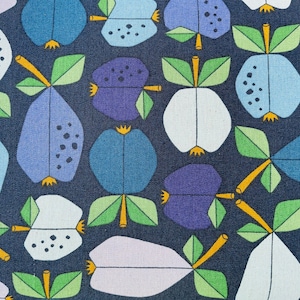 Under the Apple Tree Orchard Deep Blue Unbleached Canvas Loes Van Oosten Cotton + Steel Canvas Fabric - LV503-DB6UC