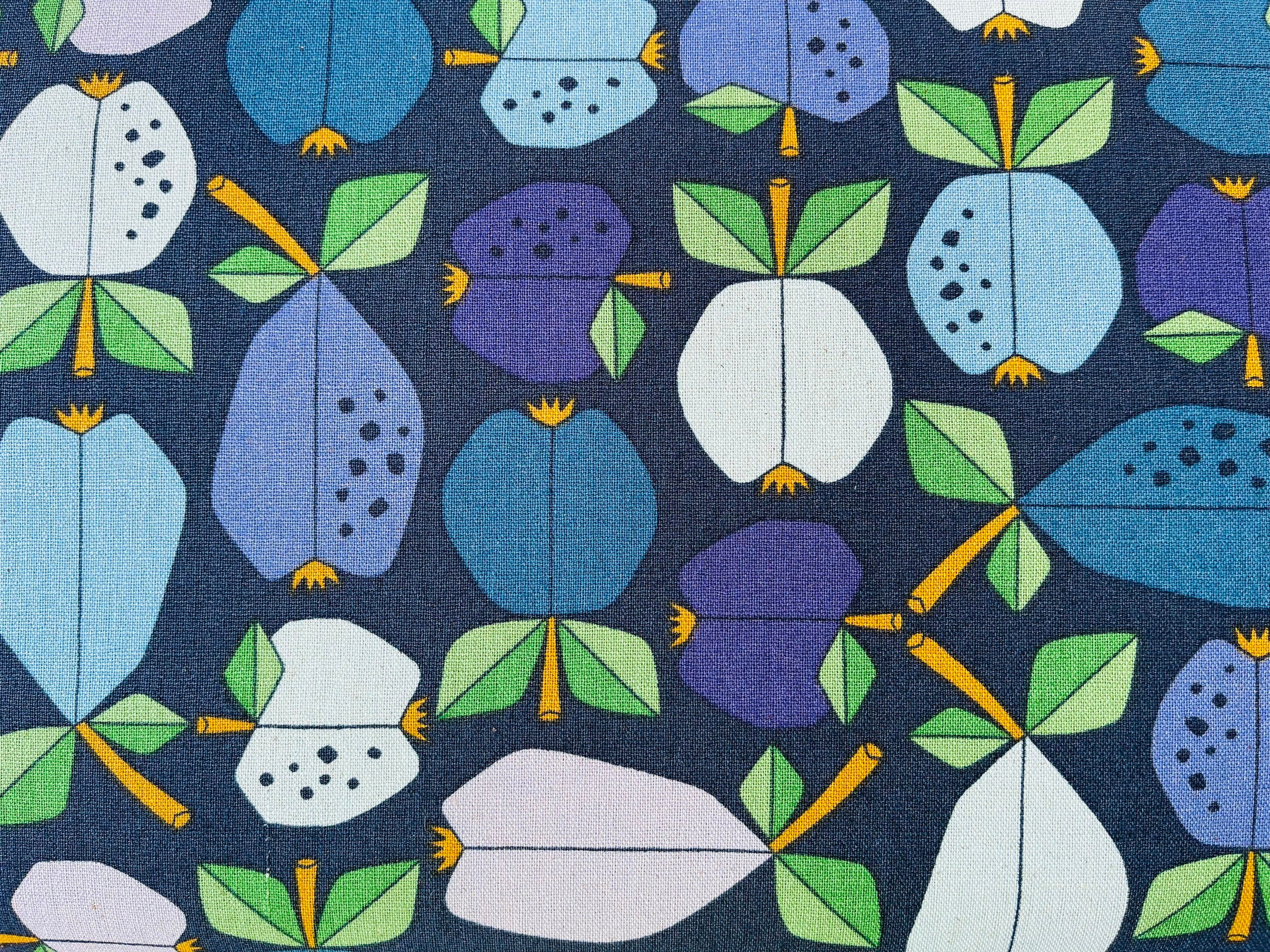 Under the Apple Tree Orchard Deep Blue Unbleached Canvas Loes Van Oosten Cotton + Steel Canvas Fabric - LV503-DB6UC
