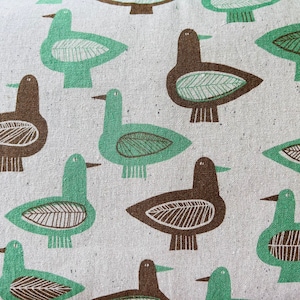 Hokkoh Japanese Bird Canvas Fabric: Green, Brown, and Gray