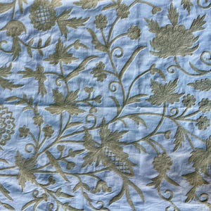 Cotton Crewel Hand Embroidered Fabric-Kashmir Crewel-Beige on White-Myth Waar Daar