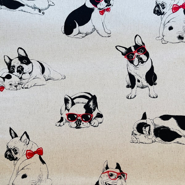 Dog -  French Bulldog Fabric - Japanese Linen Cotton Oxford Fabric