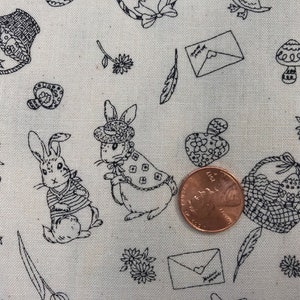 Japanese Peter Rabbit black and white sheeting  cotton fabric.