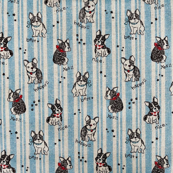 Dog - Bulldog Fabric - Kokka - Japanese  Canvas - LOA-51050-2A12