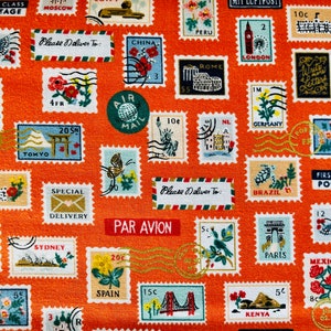 Francobolli Bon Voyage Tessuto metallizzato rosso Rifle Paper Co Cotton+ Steel - RP802-RE1M
