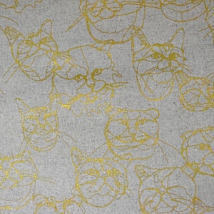 Cat - Cat Fabric - Kokka - Japanese Fabric - Metallic Fabric - Lightweight Canvas - EGX-7700