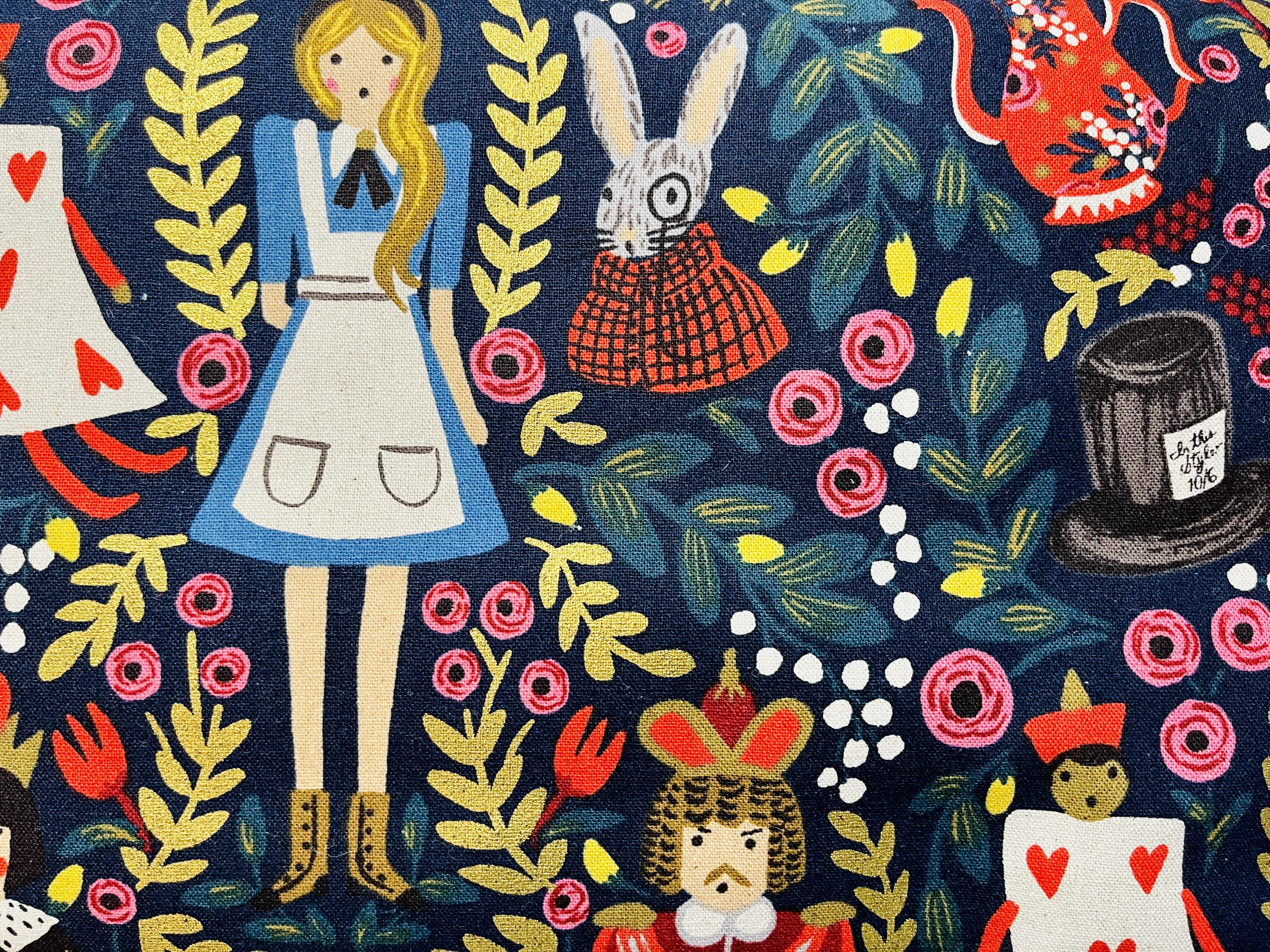 Rifle Paper Co. Alice in Wonderland Fabric: Navy Blue Cotton Linen Canvas  With Gold - Etsy