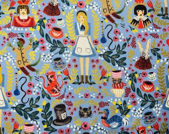 Wonderland-Rifle Paper Co-Periwinkle Metallic Fabric-Cotton+ Steel-Quilting Cotton Fabric-AB8013-002