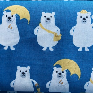 Ours - Ours polaire - Bleu foncé - Blanc - Jaune - Toile de coton - Tissu japonais