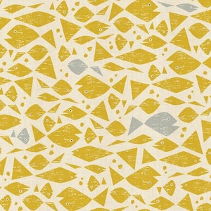 By The Seaside - Happy Fish - Yellow Unbleached Fabric - Loes Van Oosten - Cotton + Steel - Quilting Cotton Fabric - LV102-YE2U