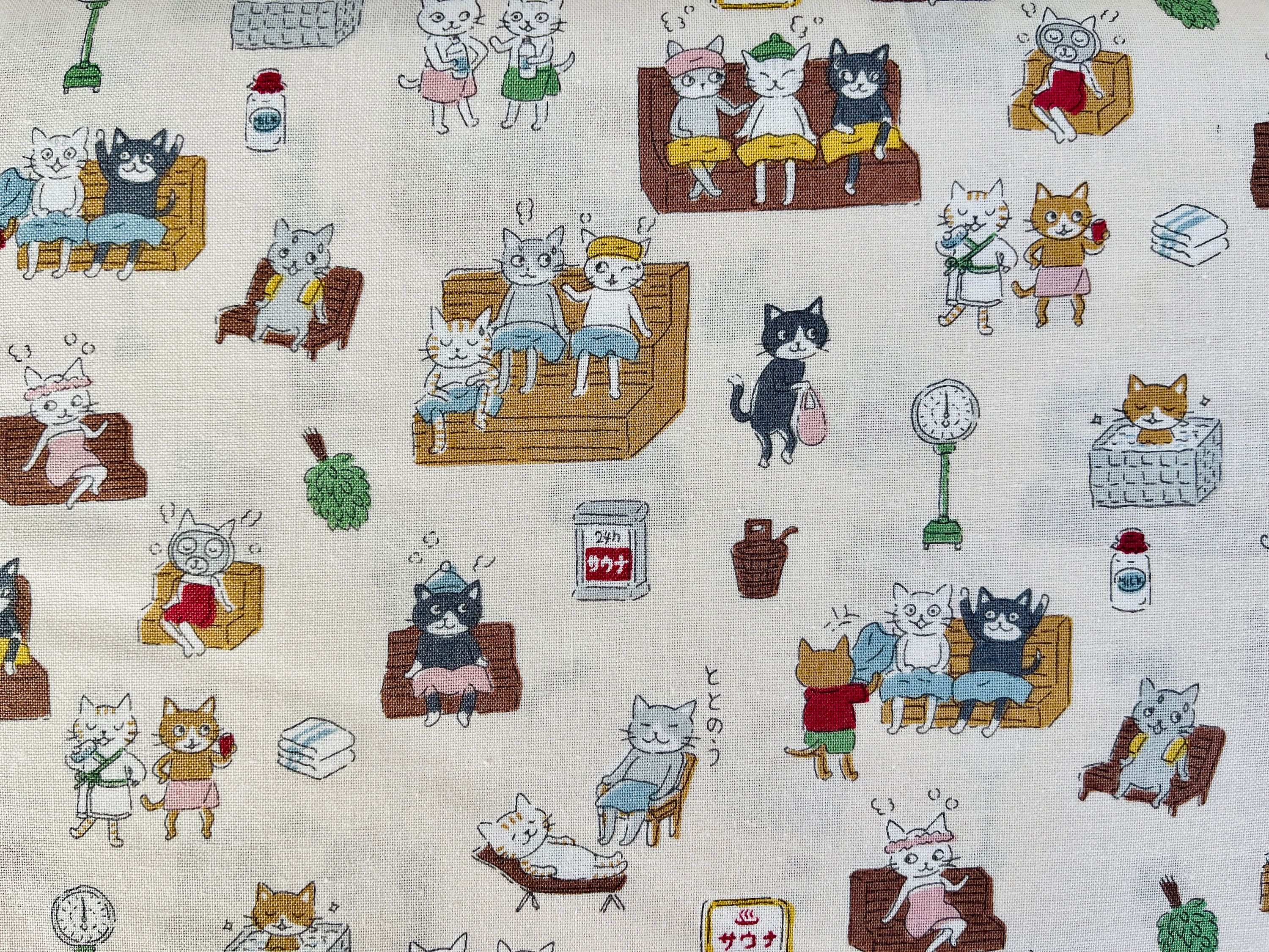 Cat-Cat Fabric-Funny Cats-Kokka Fabric-Tissu japonais