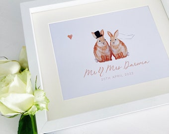 Bunny Rabbit Wedding Personalised Print / Bunny Wedding / Wedding Print / Wedding Gift / Wedding Print