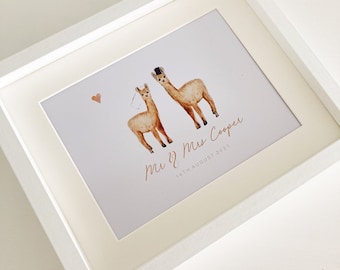 Llama Wedding Personalised Print / Llama Wedding / Wedding Print / Wedding Gift / Alpaca Wedding