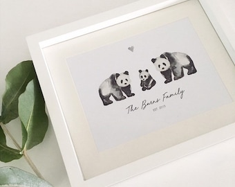 Panda Family Portrait / Panda Family Print / Watercolour Panda Print / FRAMED PRINT