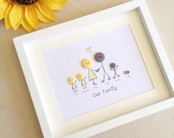 Button Family Frame / Button People / Yellow & Grey Buttons