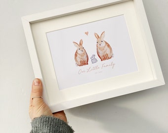 Watercolour Print Bunny Family / Family Bunny Portrait / Bunny Rabbit Family Print / FRAMED PRINT