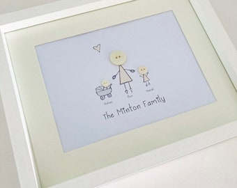 Mother’s Day - Button Family Frame - Button Picture - Frame included