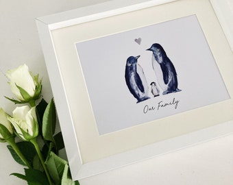 Penguin Personalised Print / Penguin Family / Family Print / Framed Print