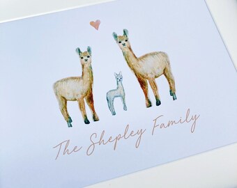 Llama Personalised Print / Llama Family / Family Print / FRAMED PRINT