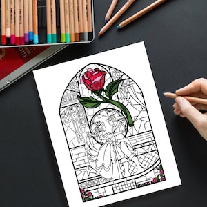 Stained Glass Enchanted Rose Coloring Sheet - Beauty and the Beast Coloring Sheet