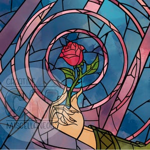 Beauty and the Beast Rose Stained Glass Digital File