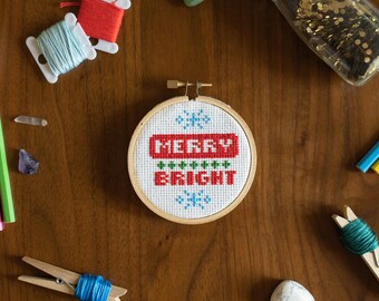 BEGINNER - Merry and Bright - Modern Christmas - Cross Stitch Pattern - INSTANT DOWNLOAD