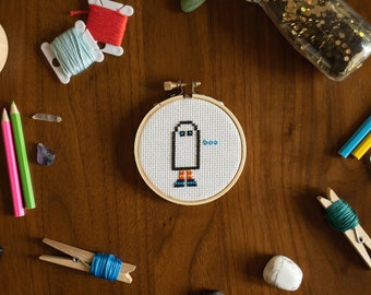 Mini Ghost Trick or Treat Kid in Sneakers - Cross Stitch Pattern - DIGITAL DOWNLOAD