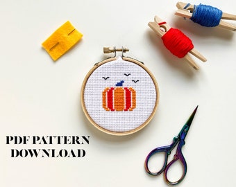 Modern Neon Pumpkin - Halloween - Cross Stitch Pattern - BEGINNER - DIGITAL DOWNLOAD