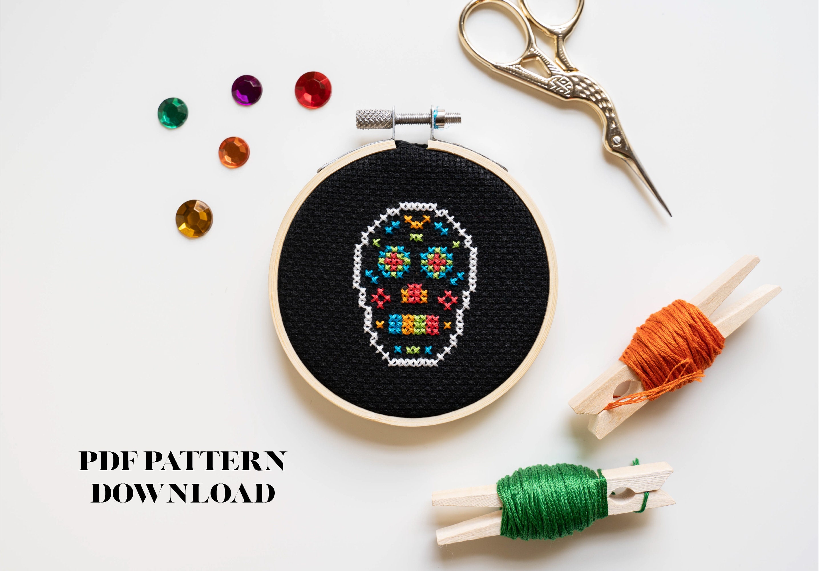 Sugar Skull/calavera - Dia De Los Muertos - Halloween - Cross Stitch ...